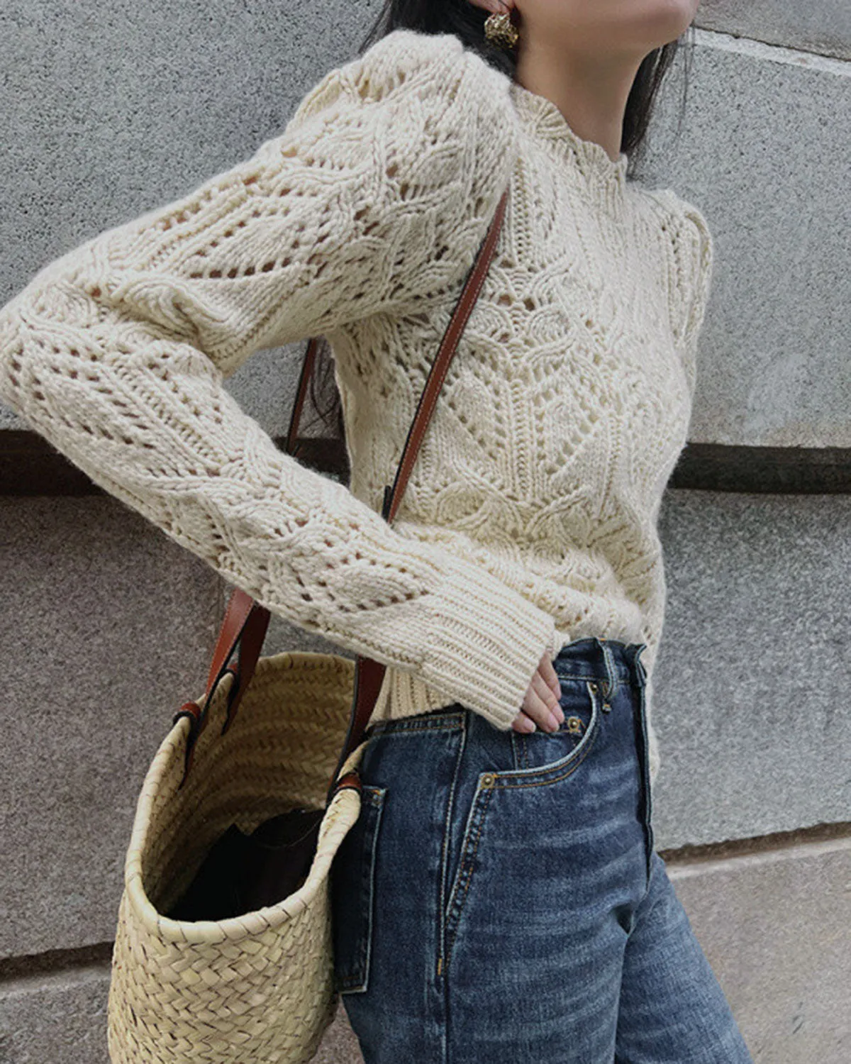 White Round Neck Cut Out Sweater sold by rihoas product image thumbnail 5