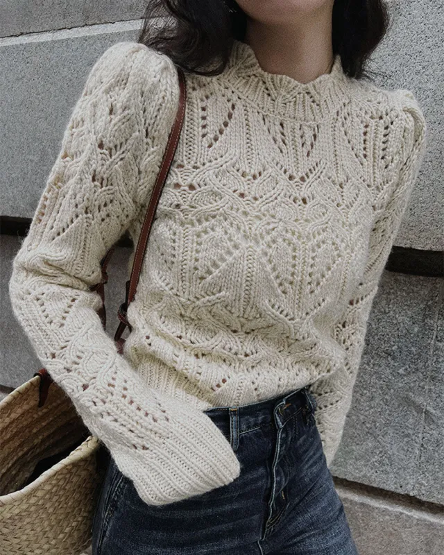 White Round Neck Cut Out Sweater sold by rihoas