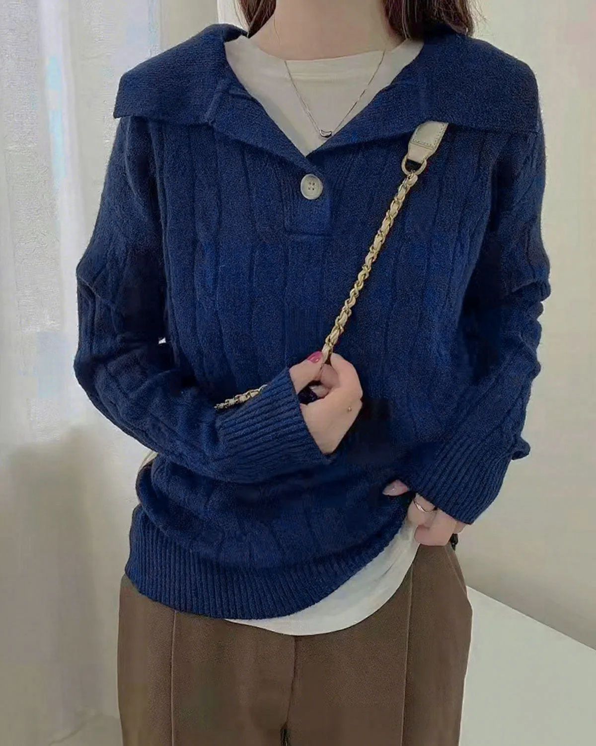 Blue Button Textured Sweater sold by rihoas