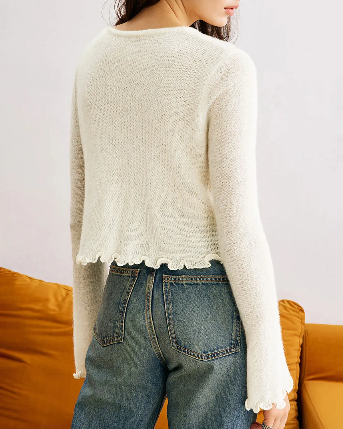 White Round Neck Flower Sweater sold by rihoas product image thumbnail 5