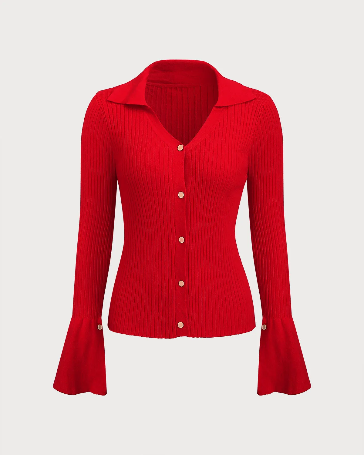 Red V Neck Slim Knit Cardigan sold by rihoas