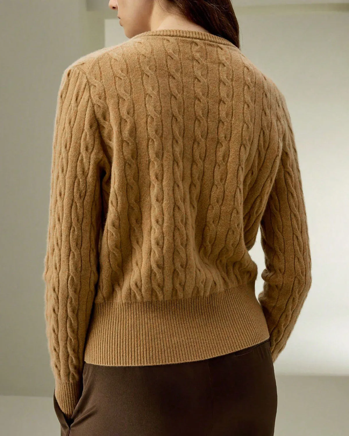 Camel Round Neck Button Knit Cardigan sold by rihoas product image thumbnail 4
