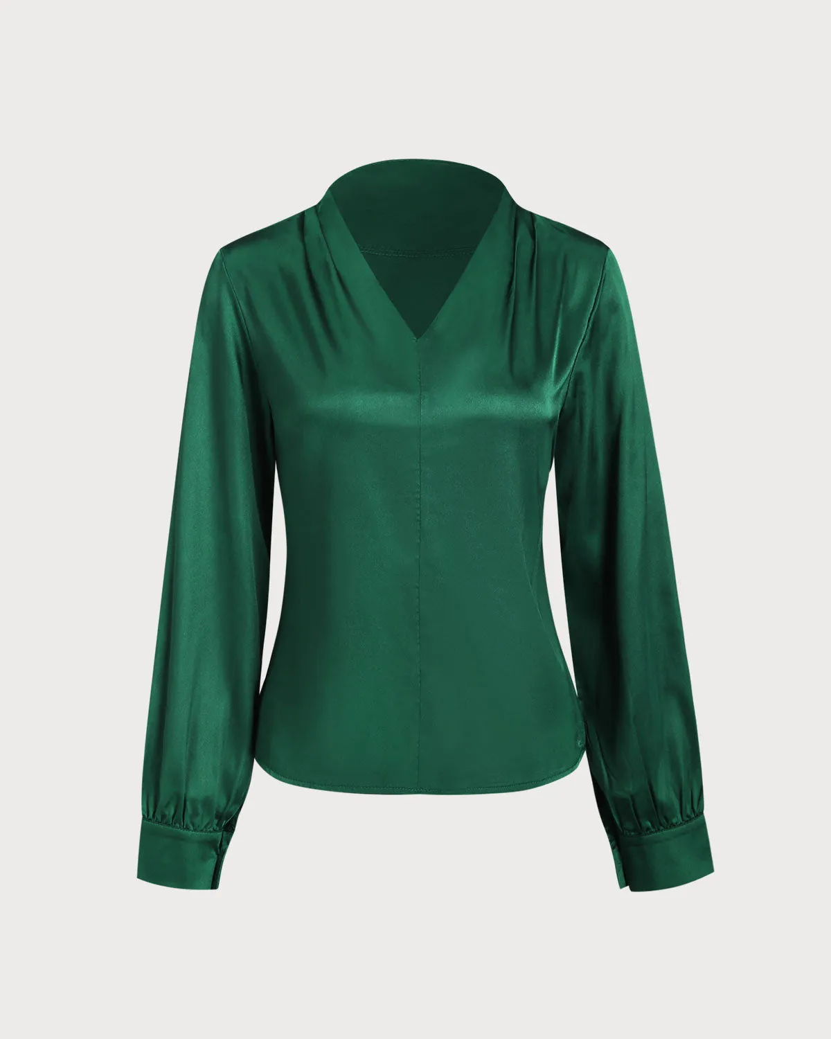 Green Satin V Neck Shirt sold by rihoas