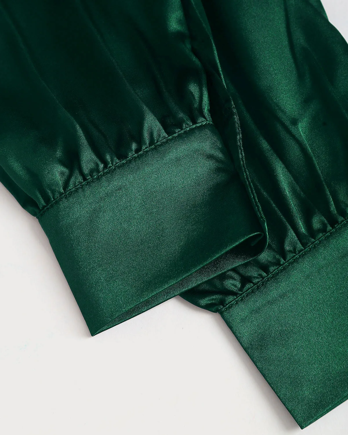 Green Satin V Neck Shirt sold by rihoas product image thumbnail 3