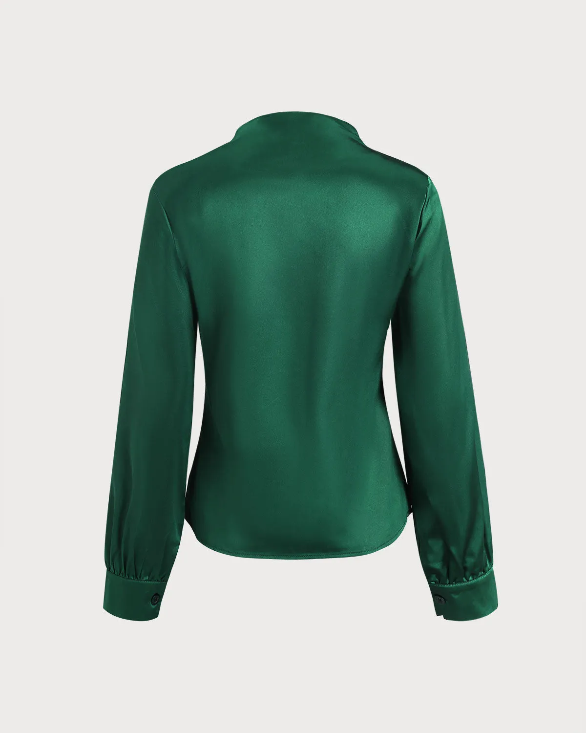 Green Satin V Neck Shirt sold by rihoas product image thumbnail 4