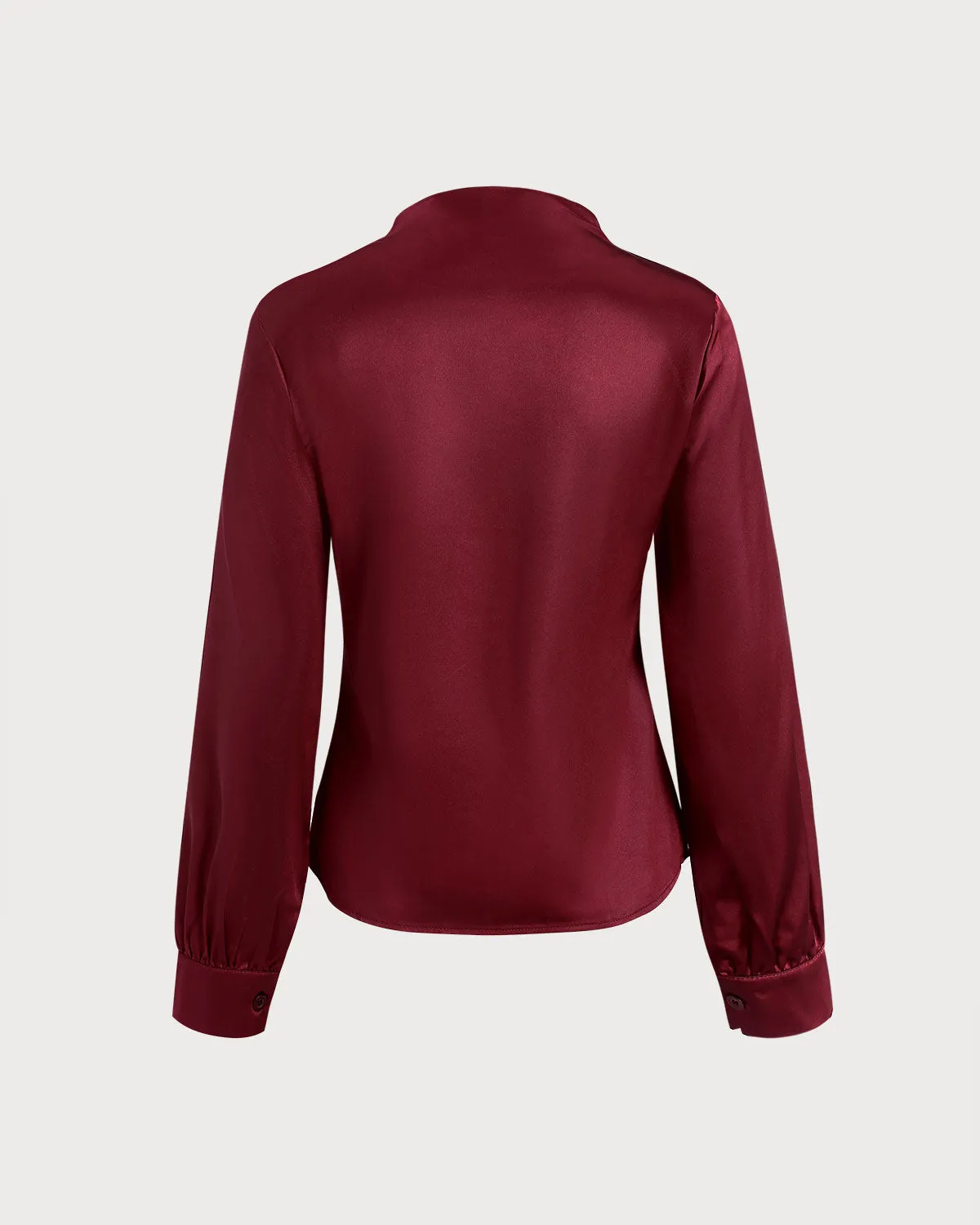 Wine Red Satin V Neck Shirt sold by rihoas product image thumbnail 4