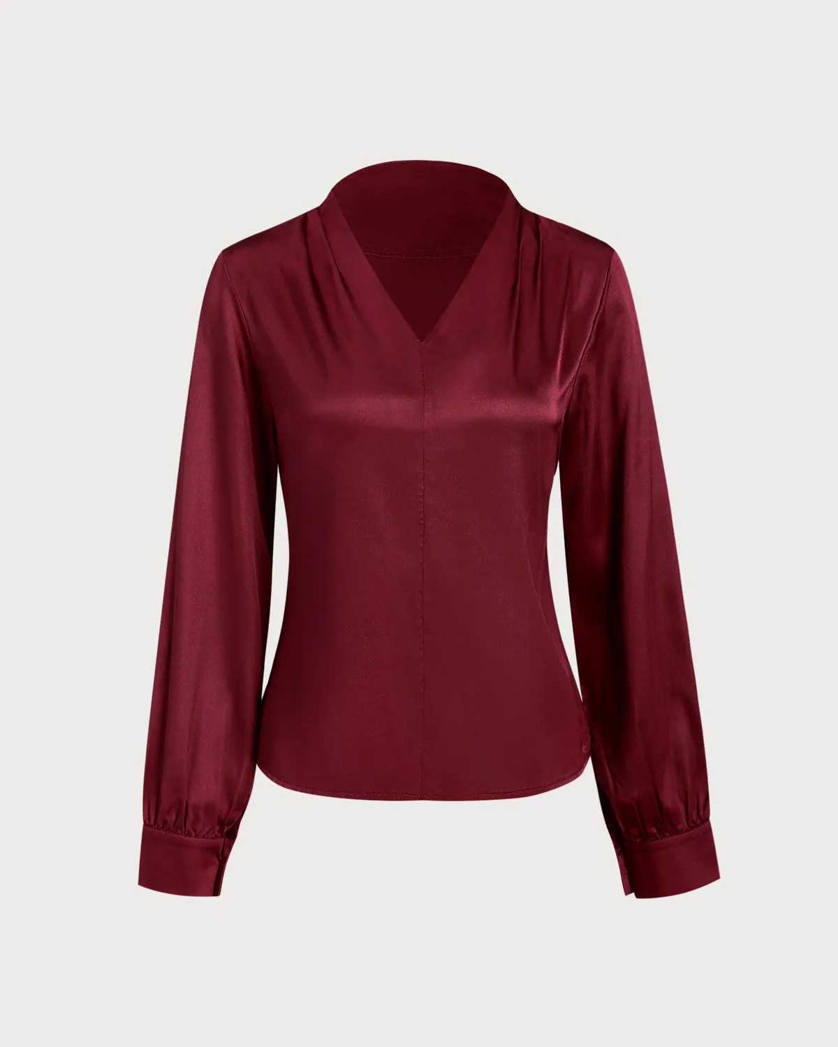 Wine Red Satin V Neck Shirt sold by rihoas