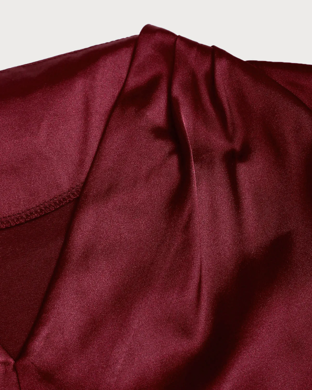 Wine Red Satin V Neck Shirt sold by rihoas product image thumbnail 2