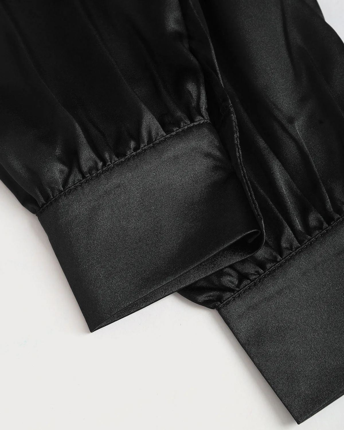 Black Satin V Neck Shirt sold by rihoas product image thumbnail 3
