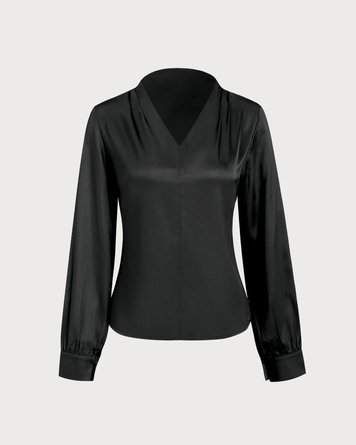 Black Satin V Neck Shirt sold by rihoas