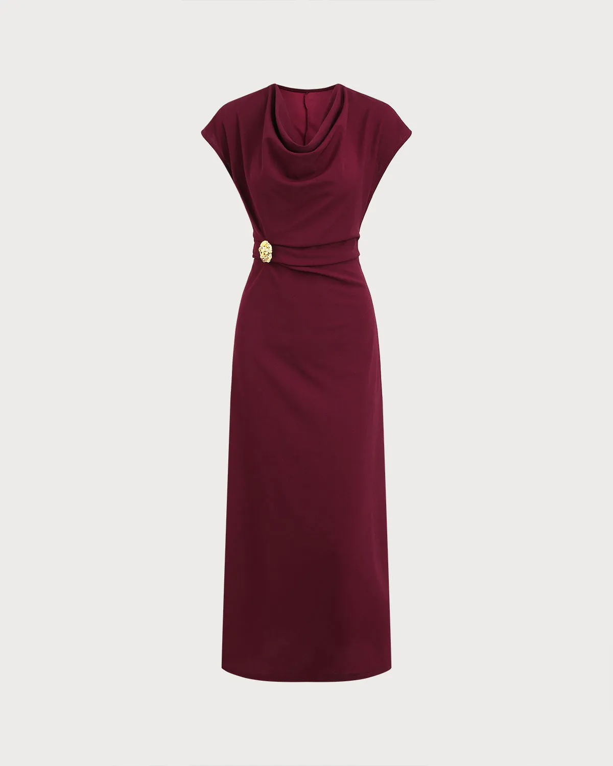 Wine Red Satin Boat Neck Maxi Dress sold by rihoas