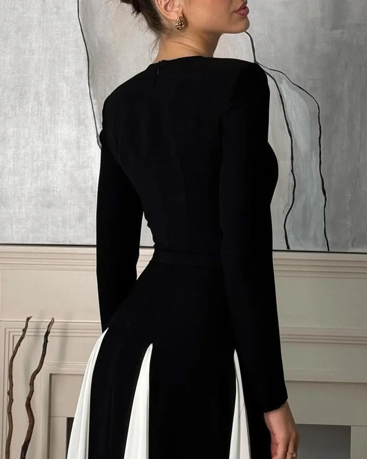 Black Contrasting A-Line Maxi Dress sold by rihoas product image thumbnail 3