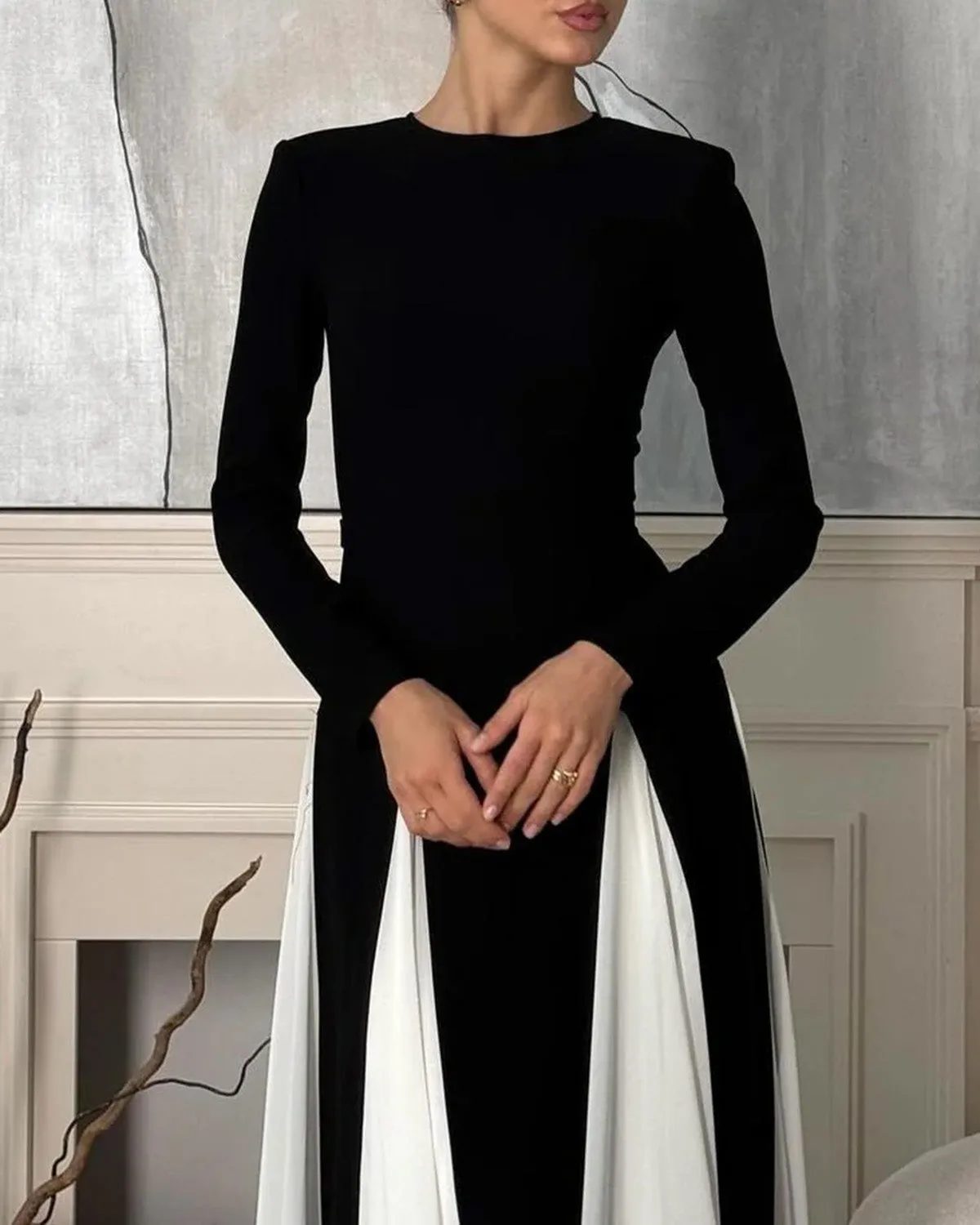 Black Contrasting A-Line Maxi Dress sold by rihoas product image thumbnail 2