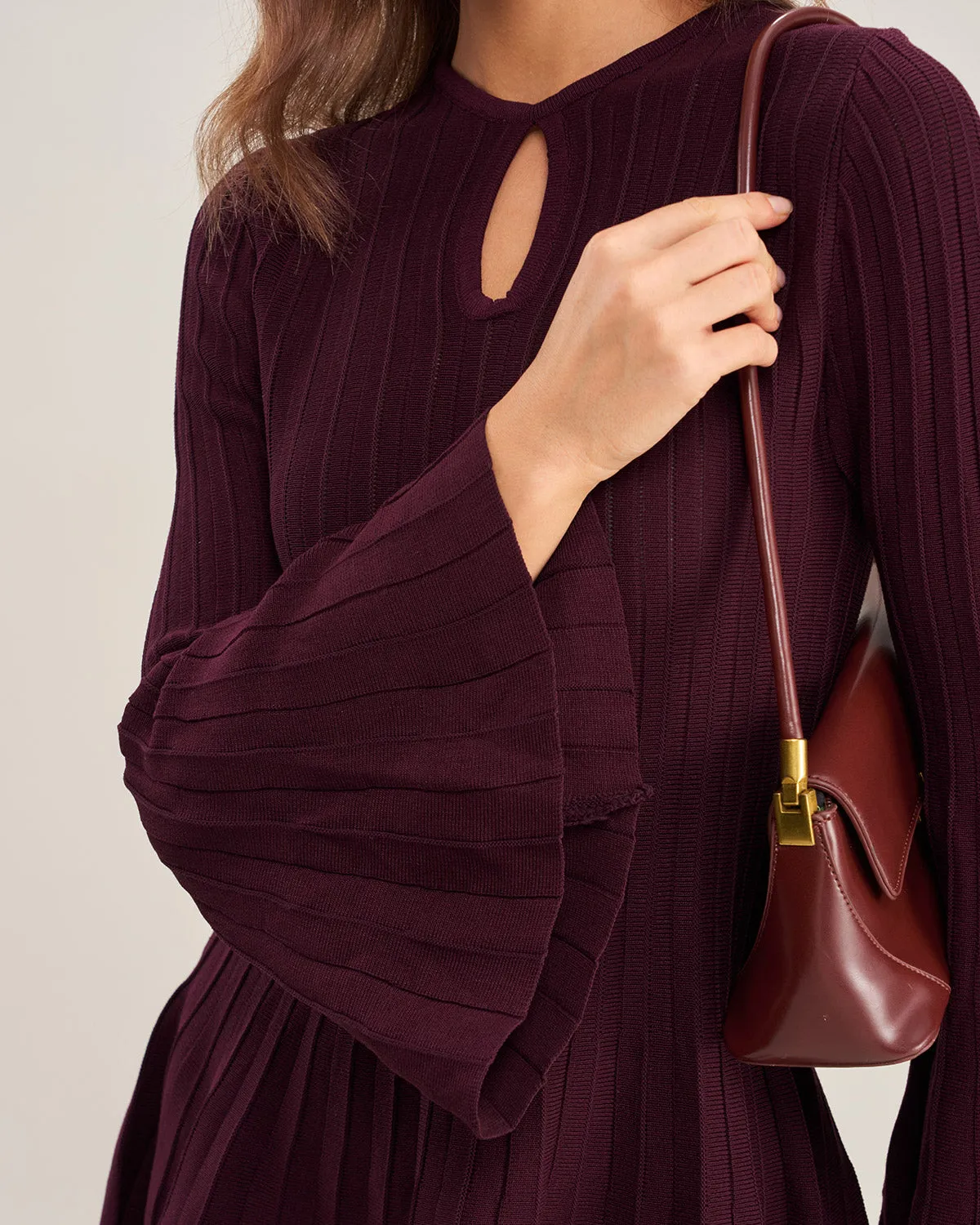 Purple A-Line Bell Sleeve Sweater Dress sold by rihoas product image thumbnail 2