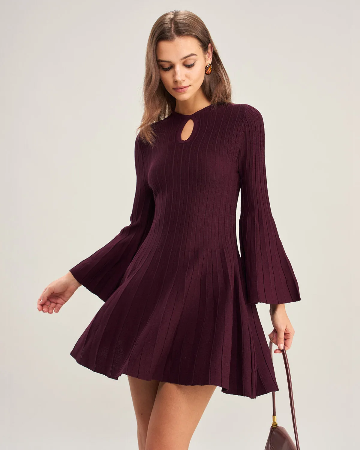 Purple A-Line Bell Sleeve Sweater Dress sold by rihoas