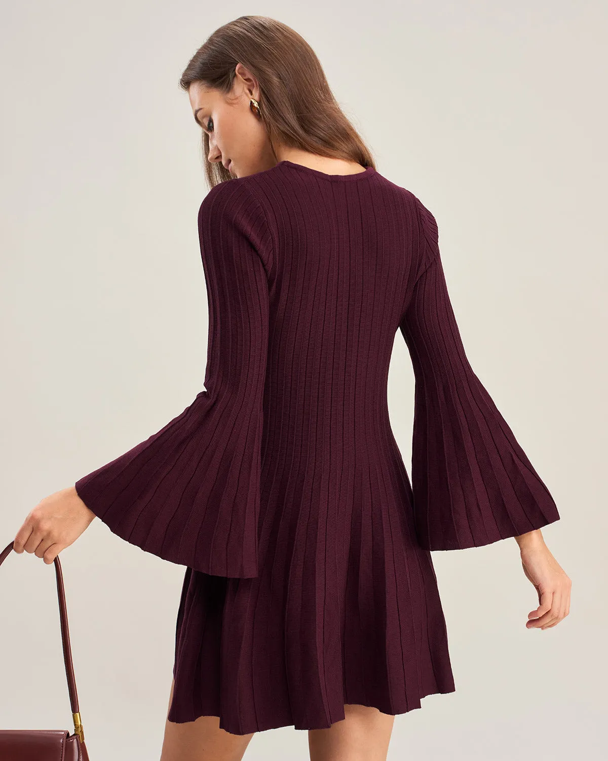 Purple A-Line Bell Sleeve Sweater Dress sold by rihoas product image thumbnail 4