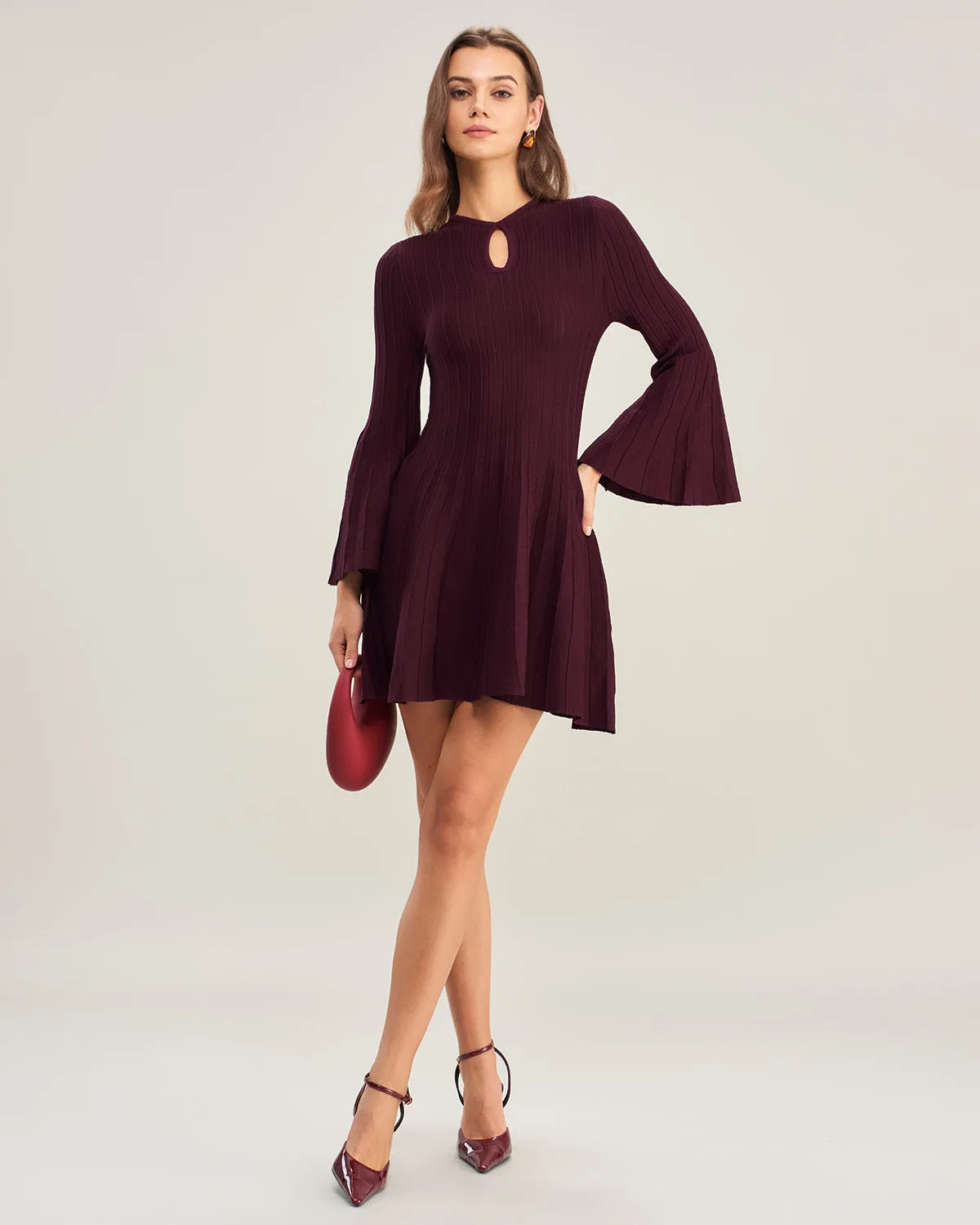 Purple A-Line Bell Sleeve Sweater Dress sold by rihoas product image thumbnail 5