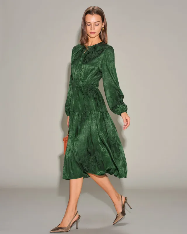 Green Jacquard Lantern Sleeve Midi Dress sold by rihoas