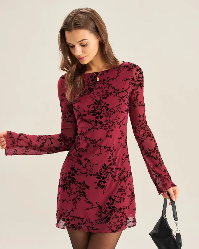 Red Floral Mesh Mini Dress sold by rihoas
