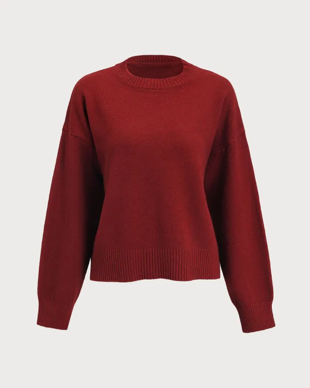 Red Round Neck Loose Sweater sold by rihoas
