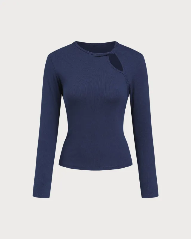Navy Cut Out Slim Knit Tee sold by rihoas