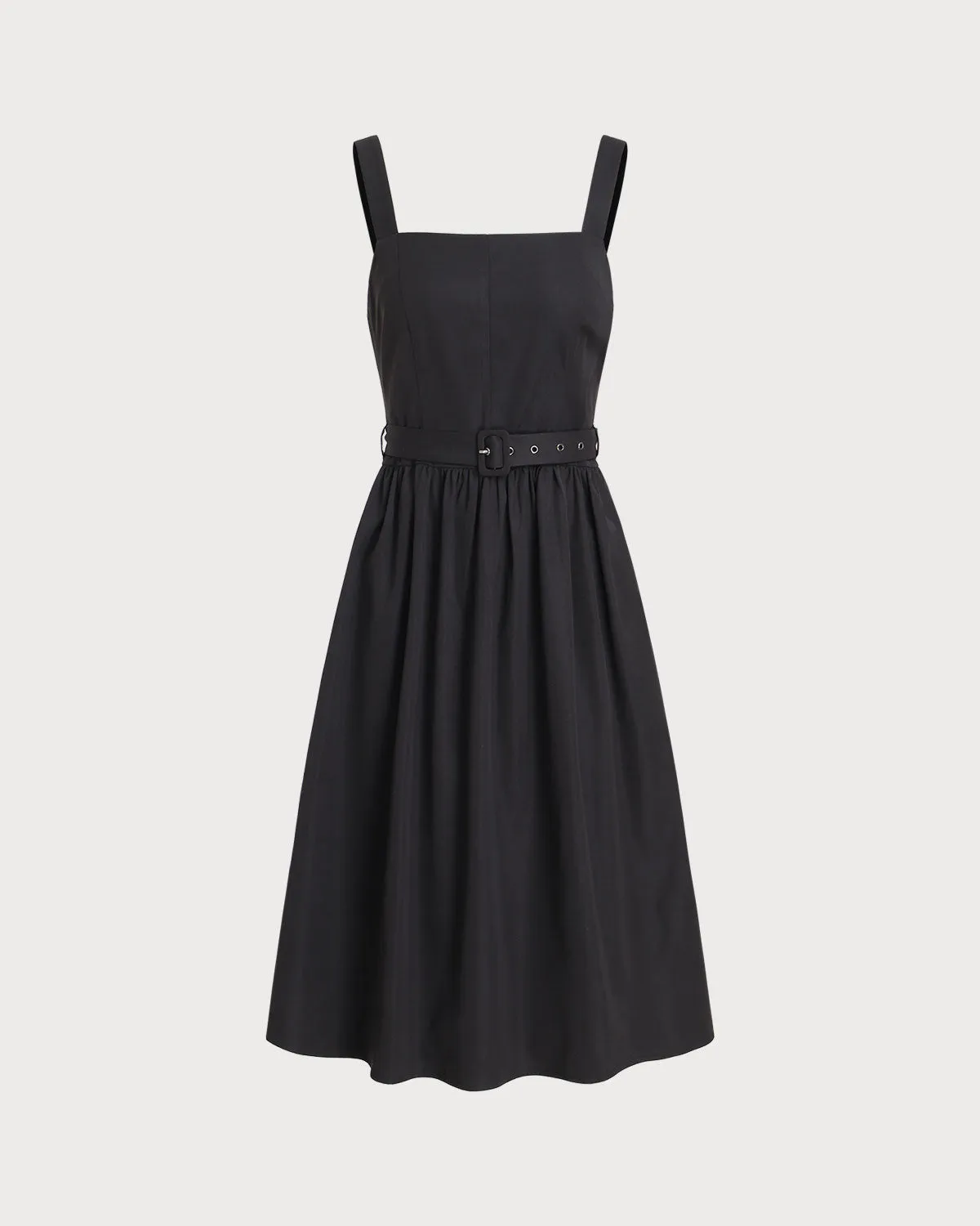 Black A-Line Square Neck Ruched Slip Midi Dress sold by rihoas product image thumbnail 5