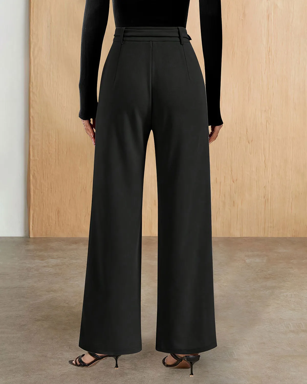 Black Straight Belt Casual Pants sold by rihoas product image thumbnail 5