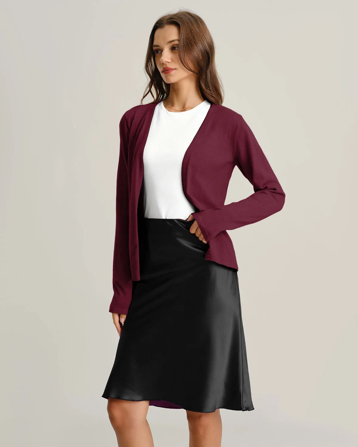 Wine Red Ribbed Knit Cardigan sold by rihoas product image thumbnail 4