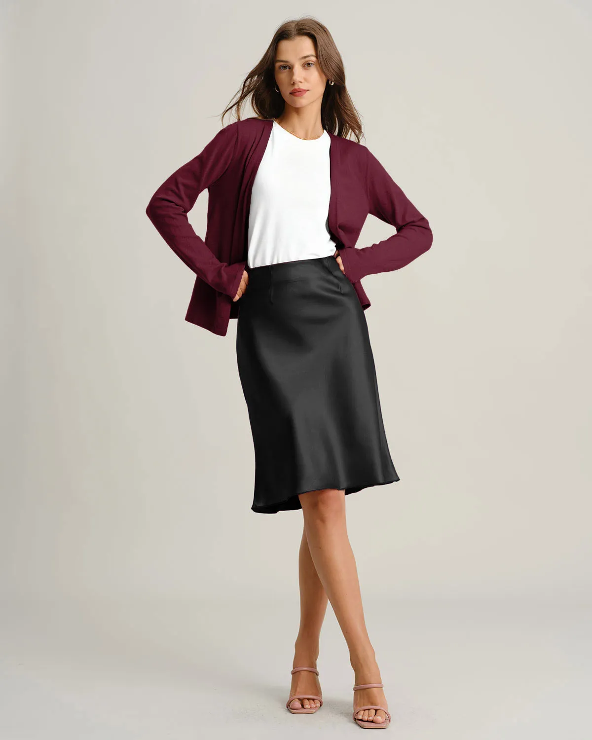 Wine Red Ribbed Knit Cardigan sold by rihoas product image thumbnail 5