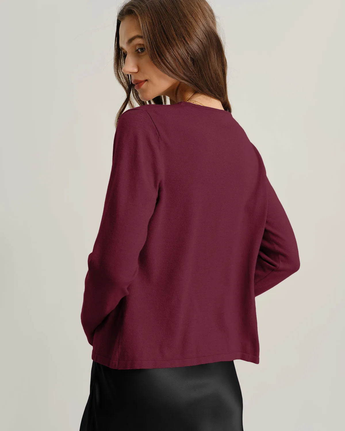 Wine Red Ribbed Knit Cardigan sold by rihoas product image thumbnail 3