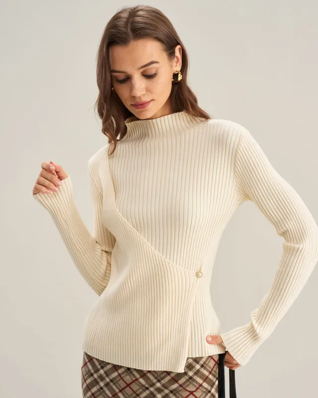 Apricot Mock Neck Slim Knit Tee sold by rihoas