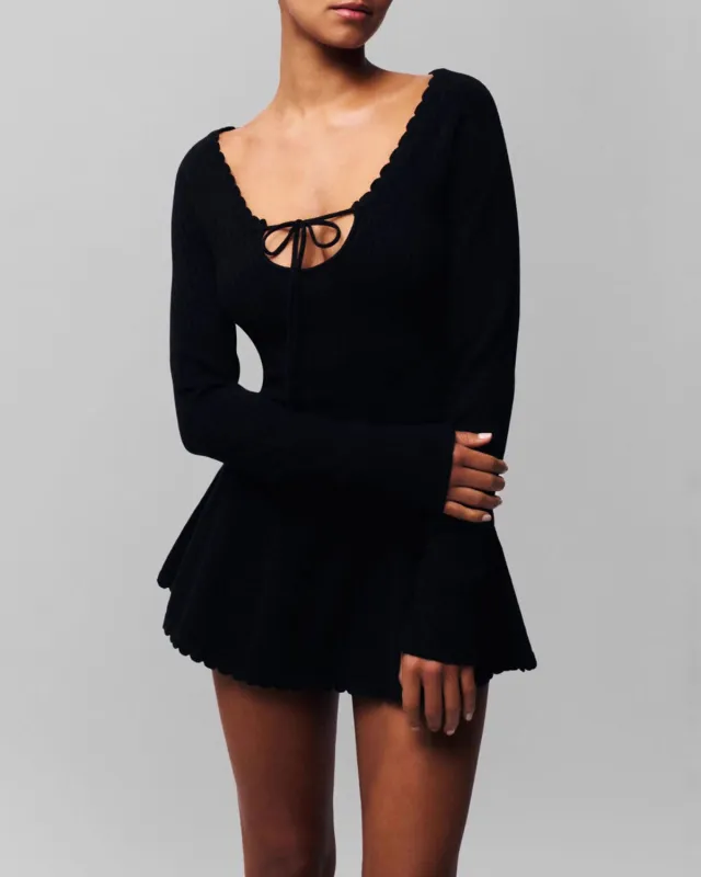 Black Round Neck A-Line Sweater Dress sold by rihoas