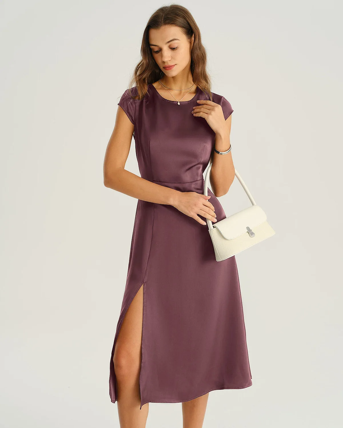Purple Satin Cut Out Midi Dress sold by rihoas