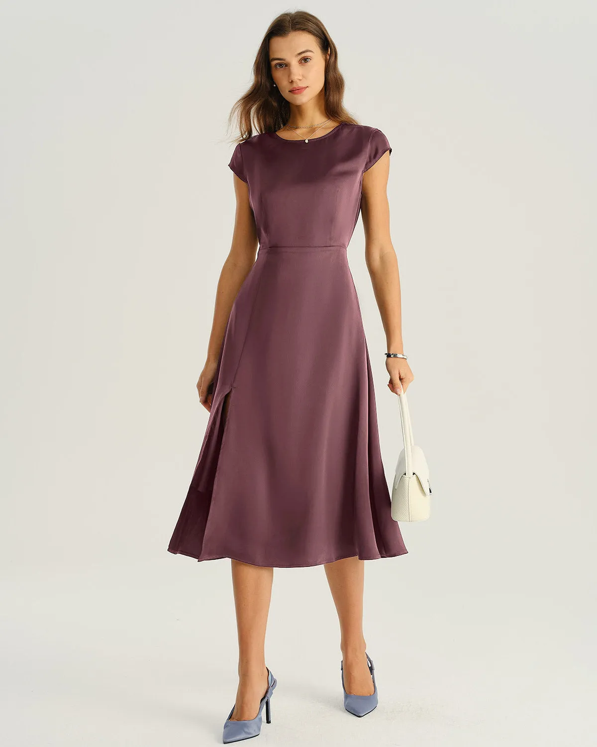 Purple Satin Cut Out Midi Dress sold by rihoas product image thumbnail 3