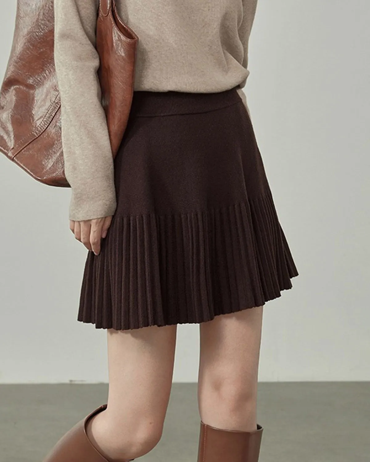 Coffee A-Line Pleated Mini Skirt sold by rihoas product image thumbnail 3
