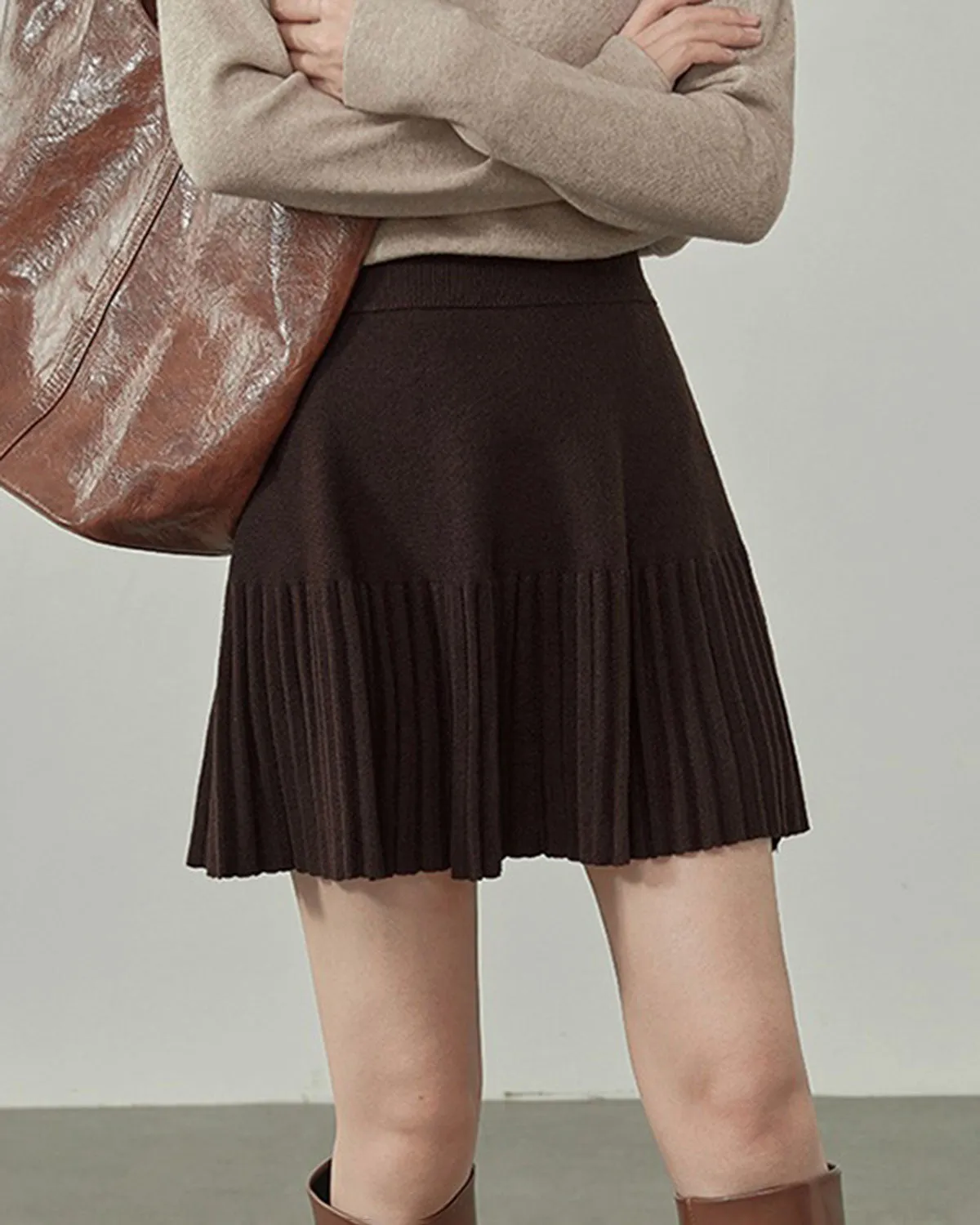 Coffee A-Line Pleated Mini Skirt sold by rihoas product image thumbnail 4