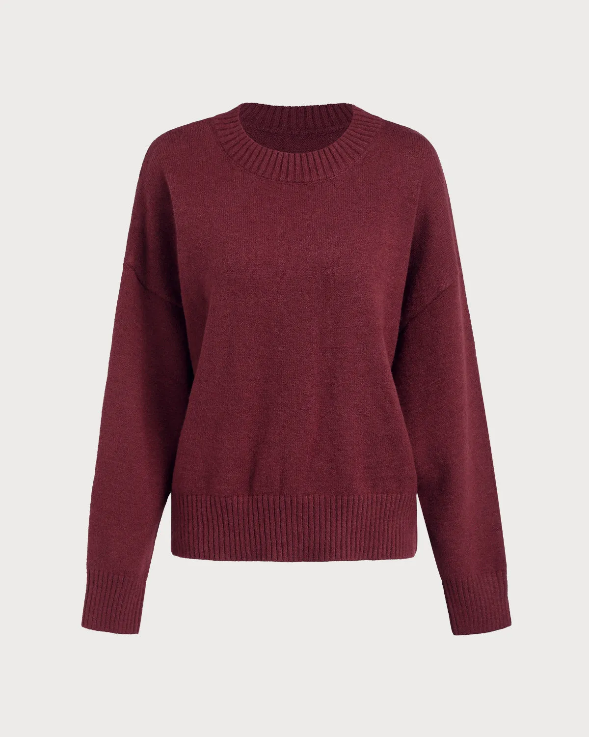 Wine Red Round Neck Loose Sweater sold by rihoas