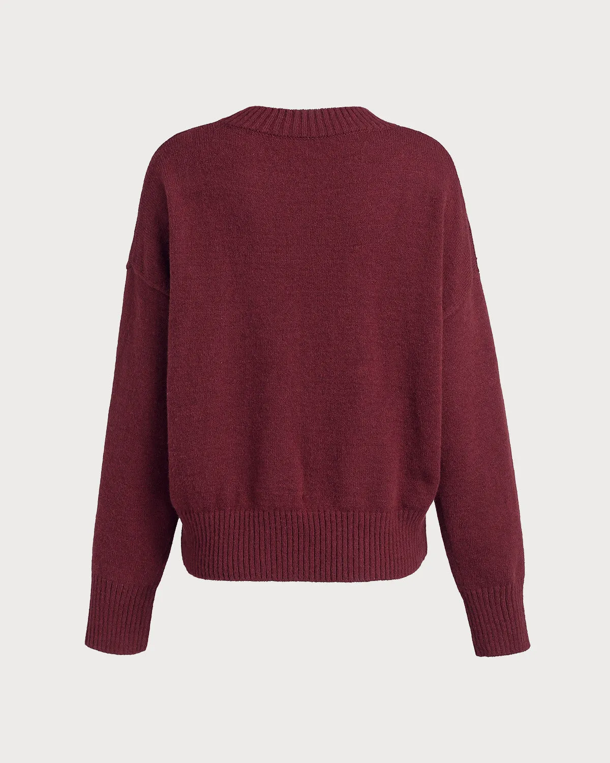Wine Red Round Neck Loose Sweater sold by rihoas product image thumbnail 4