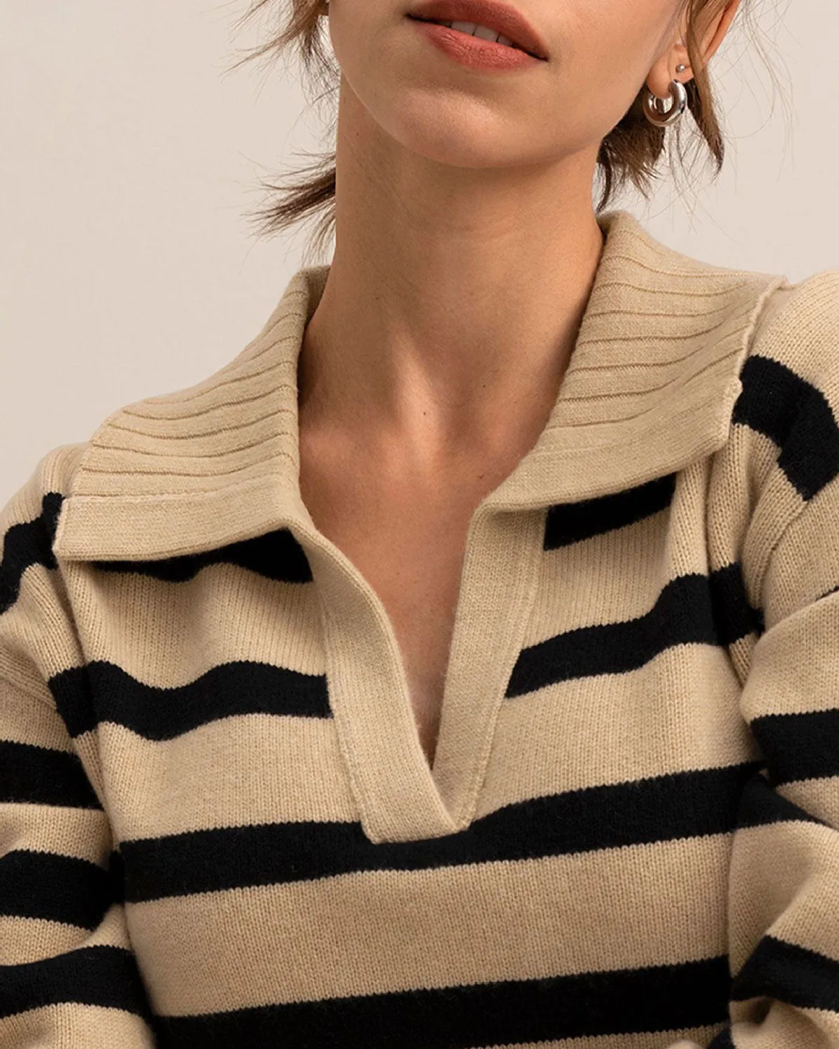 Khaki Striped Loose Sweater sold by rihoas product image thumbnail 2