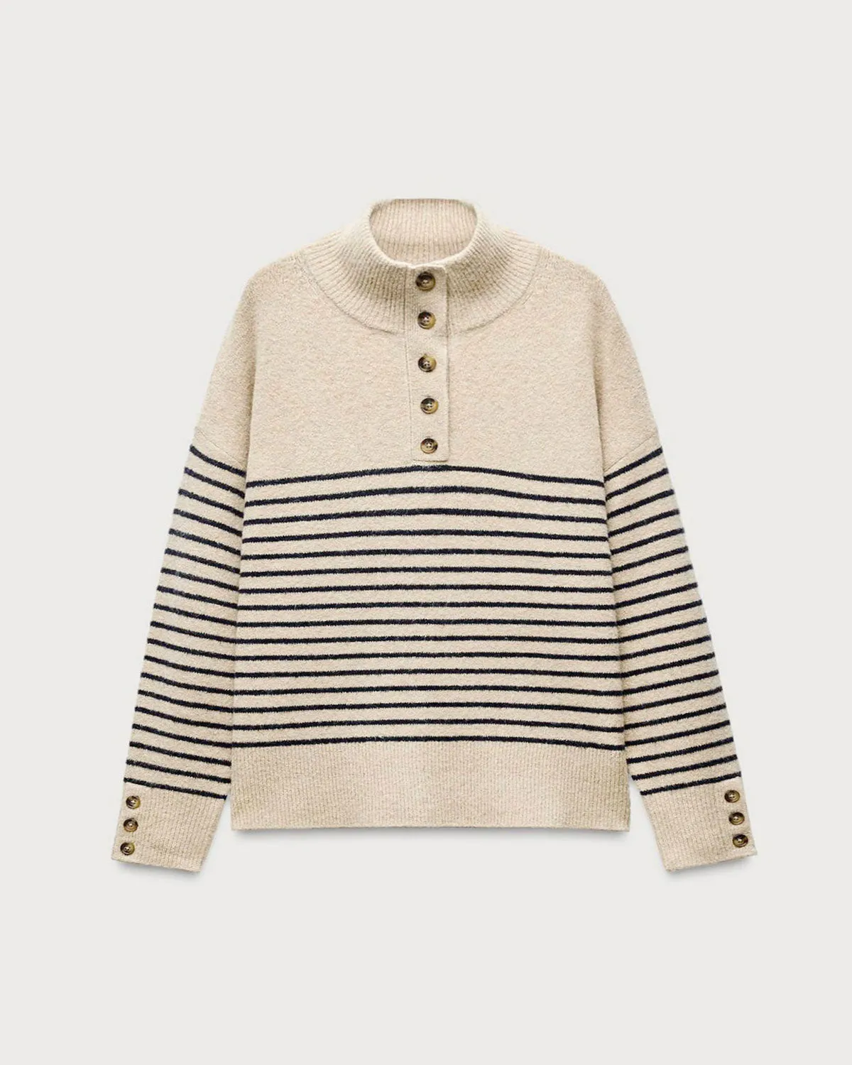 Khaki Striped Turtle Knit Sweater sold by rihoas