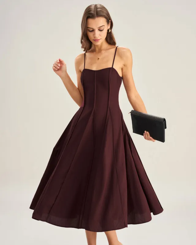 Wine Red A-Line Slip Midi Dress sold by rihoas