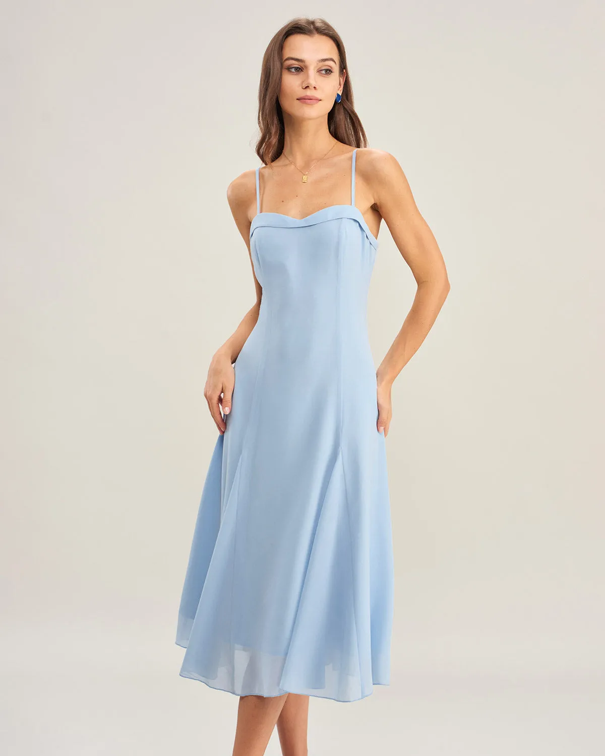 Blue Chiffon Slip Midi Dress sold by rihoas product image thumbnail 2