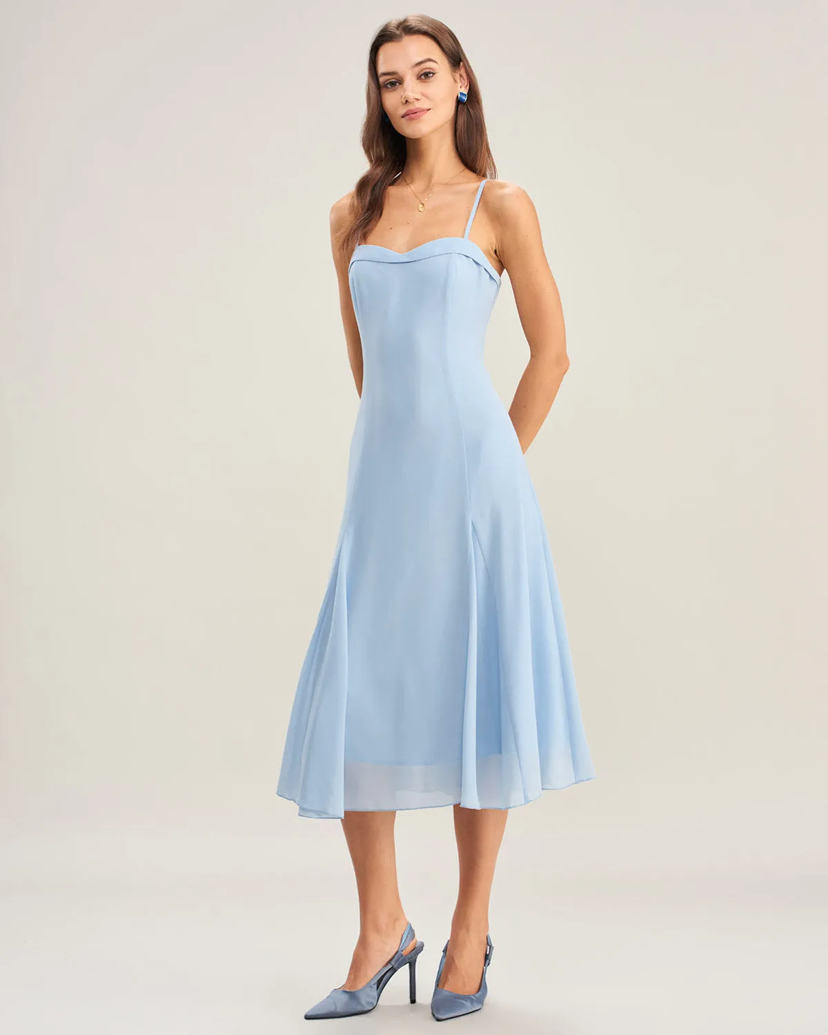 Blue Chiffon Slip Midi Dress sold by rihoas product image thumbnail 3