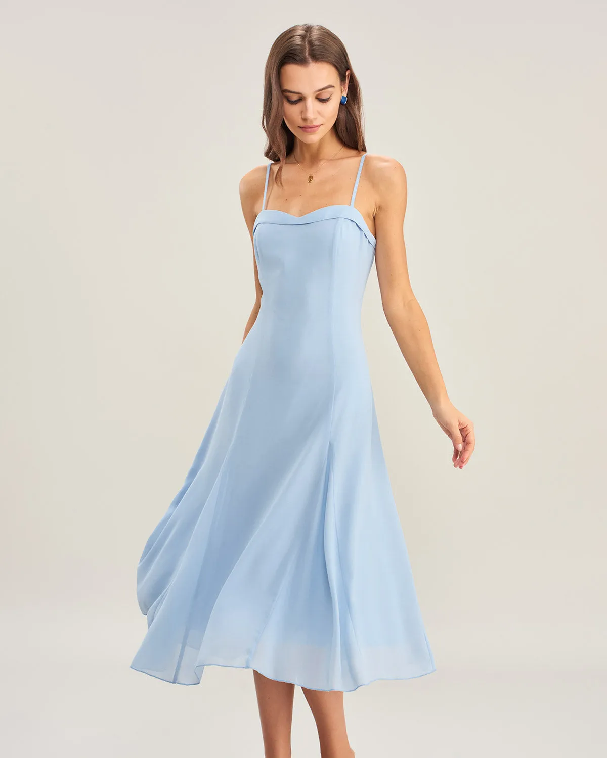 Blue Chiffon Slip Midi Dress sold by rihoas