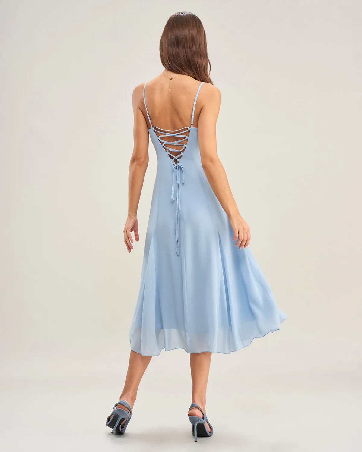 Blue Chiffon Slip Midi Dress sold by rihoas product image thumbnail 4