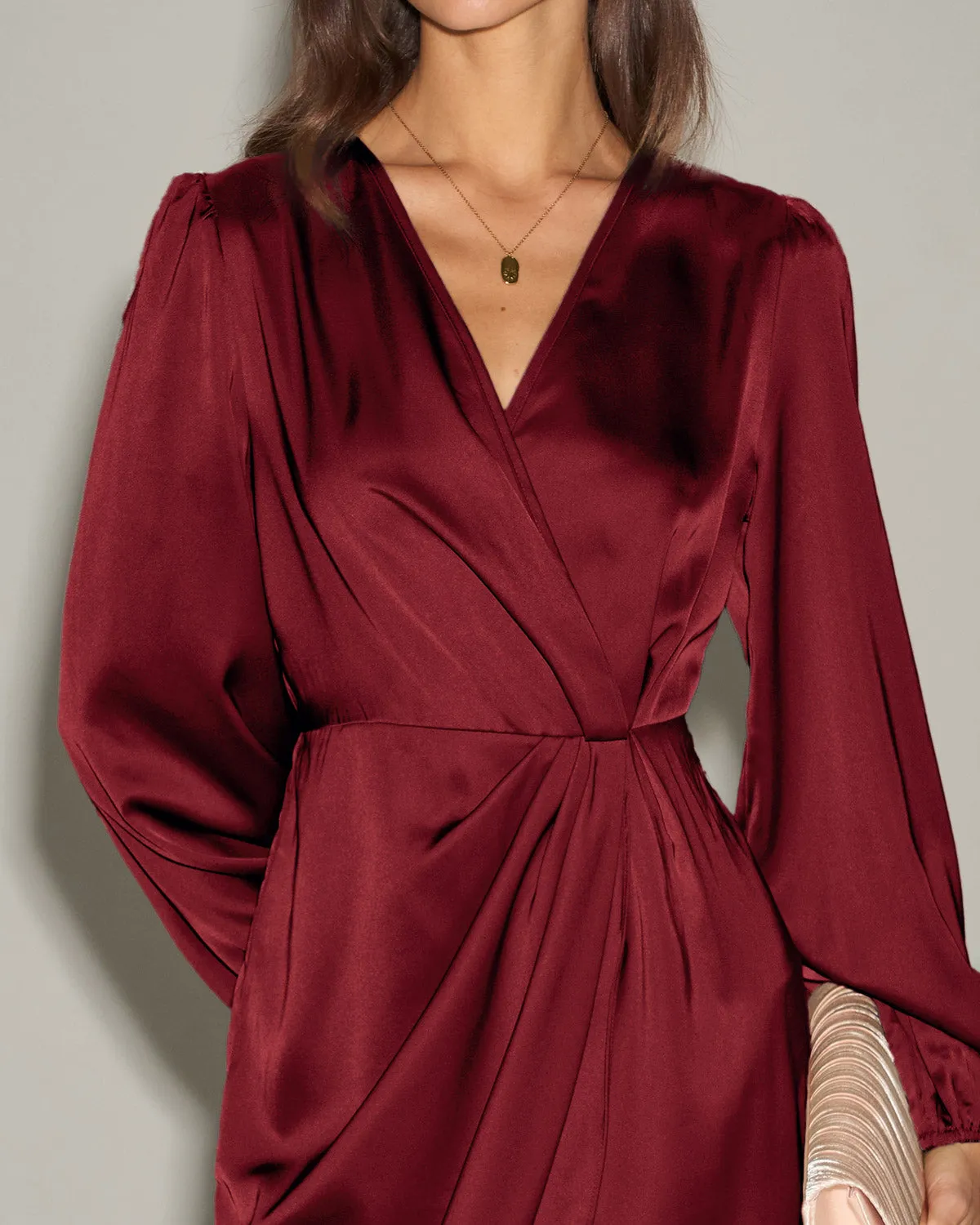 Red Satin Ruched Midi Dress sold by rihoas product image thumbnail 2