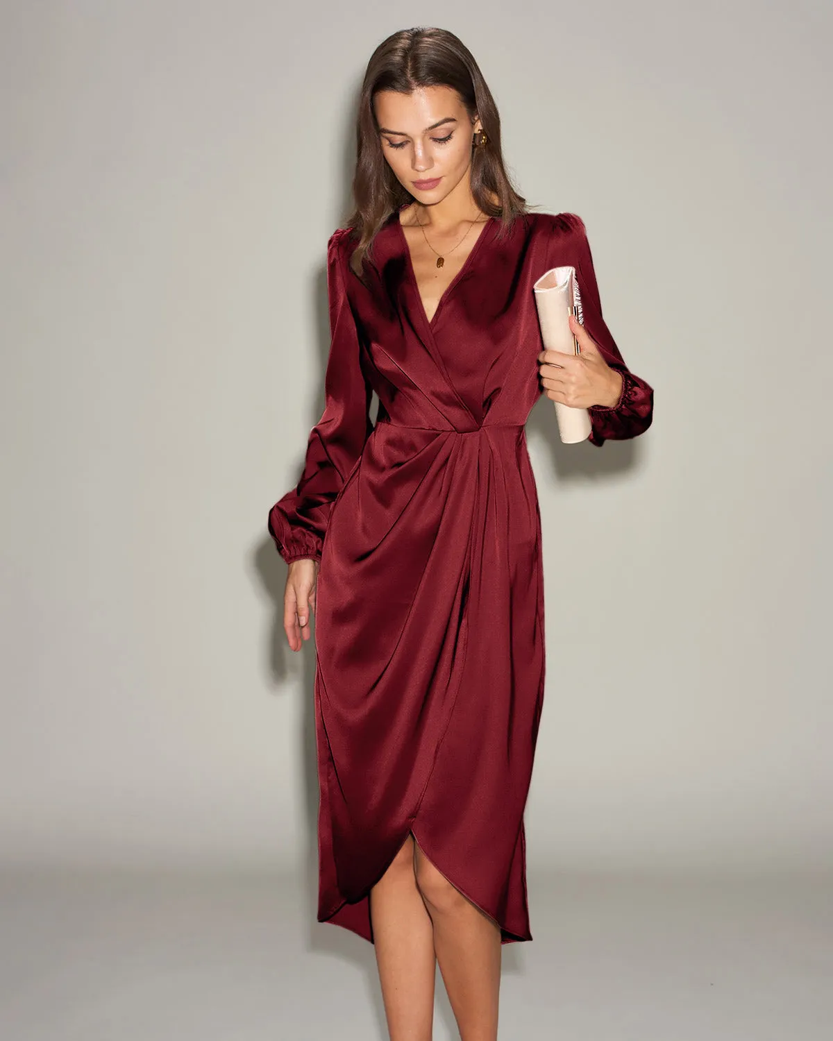 Red Satin Ruched Midi Dress sold by rihoas