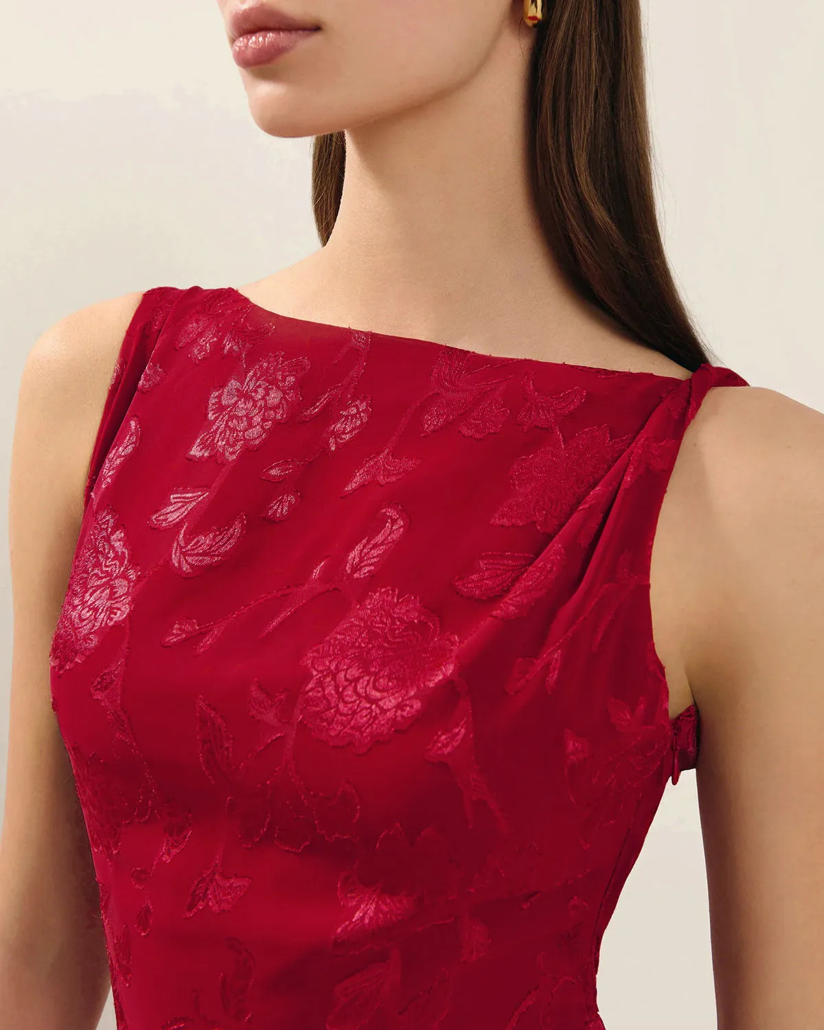 Red Jacquard Sleeveless Maxi Dress sold by rihoas product image thumbnail 2