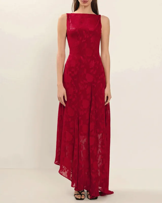 Red Jacquard Sleeveless Maxi Dress sold by rihoas