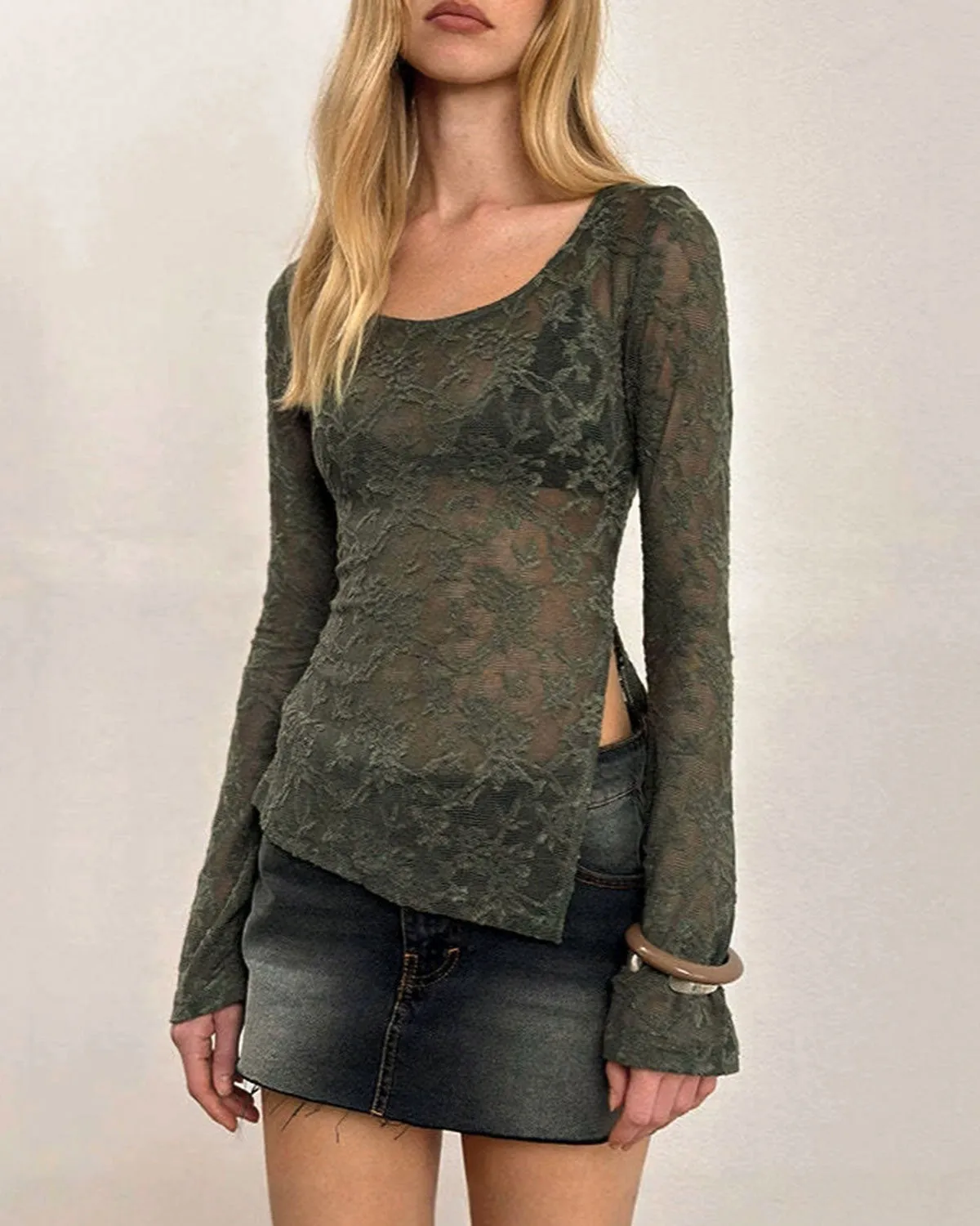 Green Floral See Through Tee sold by rihoas product image thumbnail 2